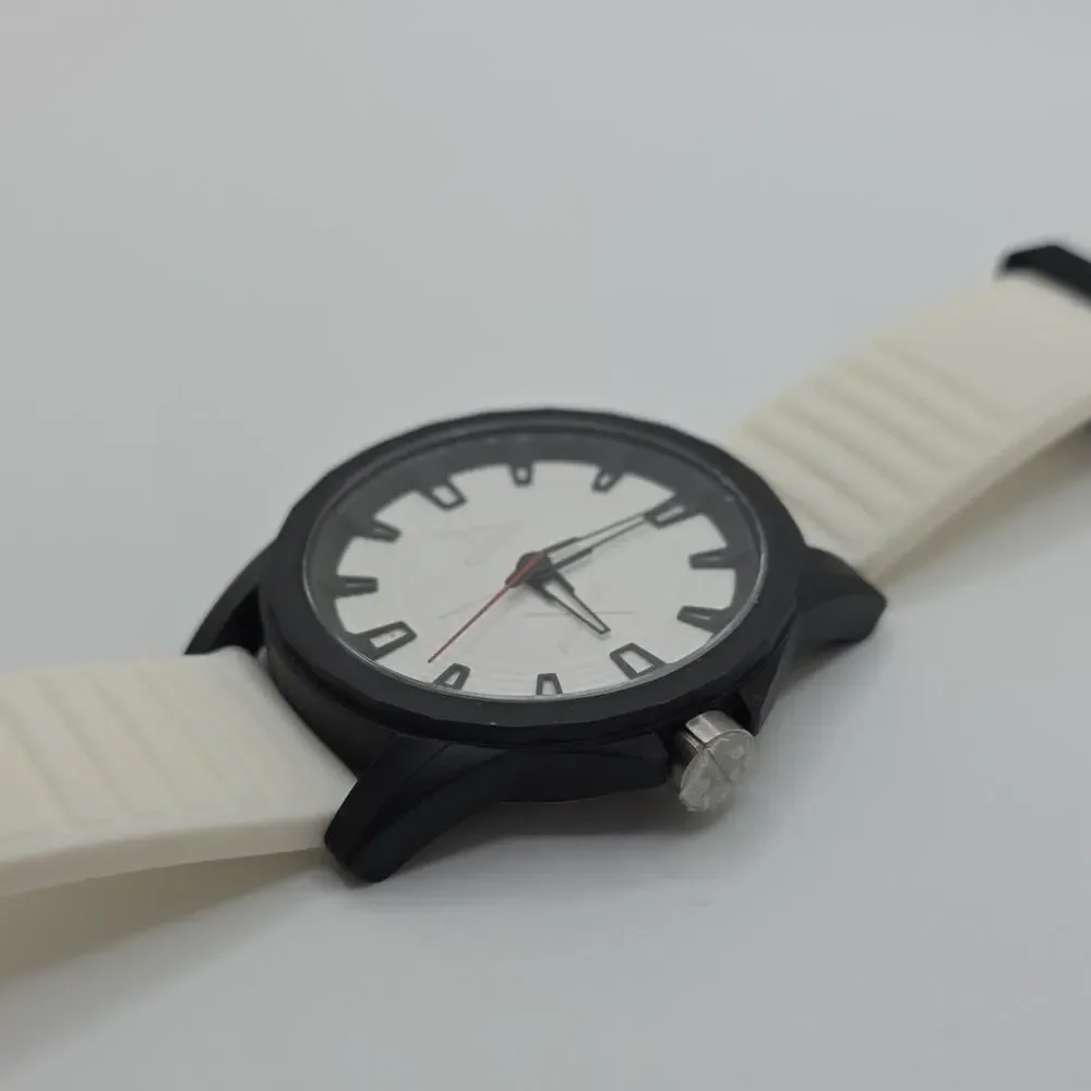 Armani Exchange White Silicone Band Black Stainless Steel Analog Watch 3 ATM